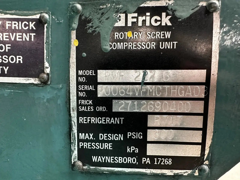 Frick RWF-222 B Rotary Screw Compressor Package (Frick SGC2317, 175 HP 460 V, Frick Micro Control Panel)