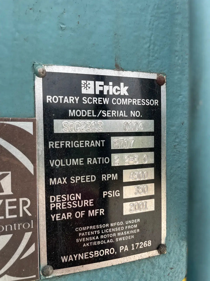 Frick RWF 177 H Rotary Screw Compressor Package (Frick SGC2313, 400 HP 460 V, Micro Control Panel)