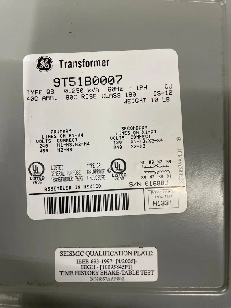 General Electric 9T51B0007 Transformer (0.25 kVA)