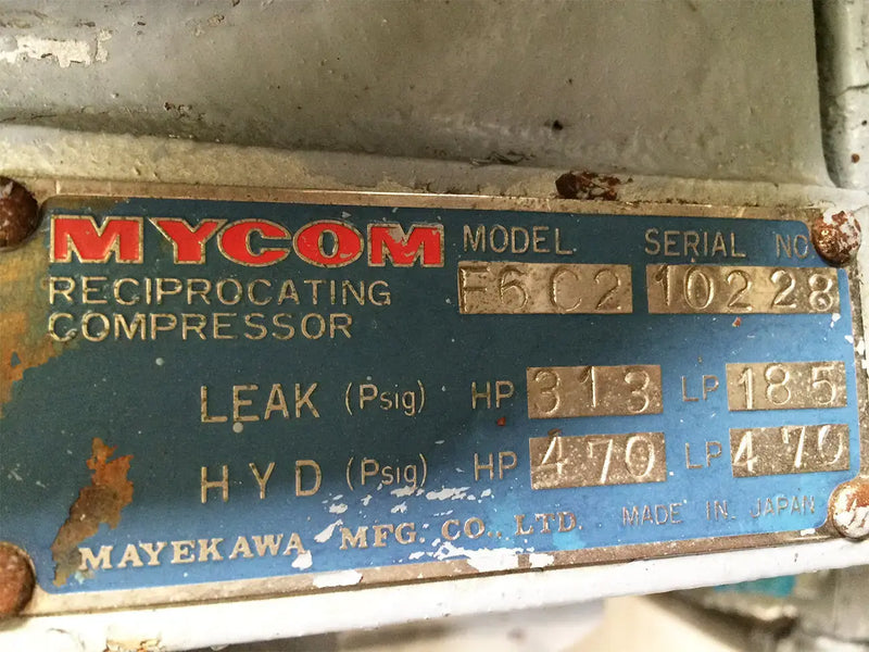 Mycom F-6C-2 6-Cylinder Reciprocating Compressor Package (25 HP 208-230/460 V)