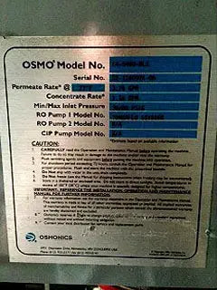 OSMO Osmonics Reverse Osmosis (R/O) and Ozone Skid