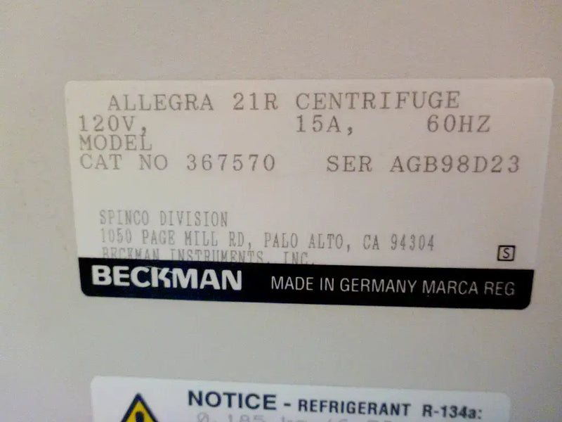 Beckman Allegra 21R Refrigerated Centrifuge