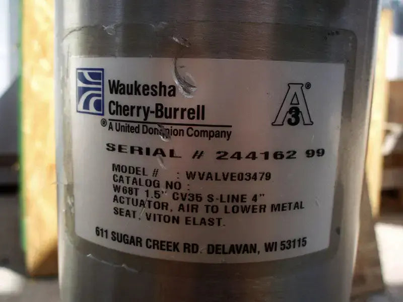 Waukesha Cherry-Burrell Stainless Steel Pneumatic Shut Off Valve