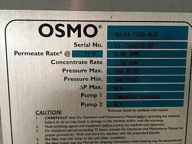 OSMO Osmonics Reverse Osmosis (R/O) and Ozone Skid