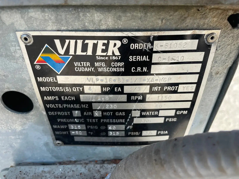 Vilter VLP-16-83-1/3-XA-HGP Ammonia Evaporator Coil-  7.2 TR, 4 Fans (Low Temperature)