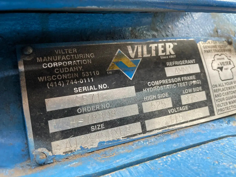 Vilter 458XL 8-Cylinder Reciprocating Compressor (150 HP, 460 V, Belt- Driven)