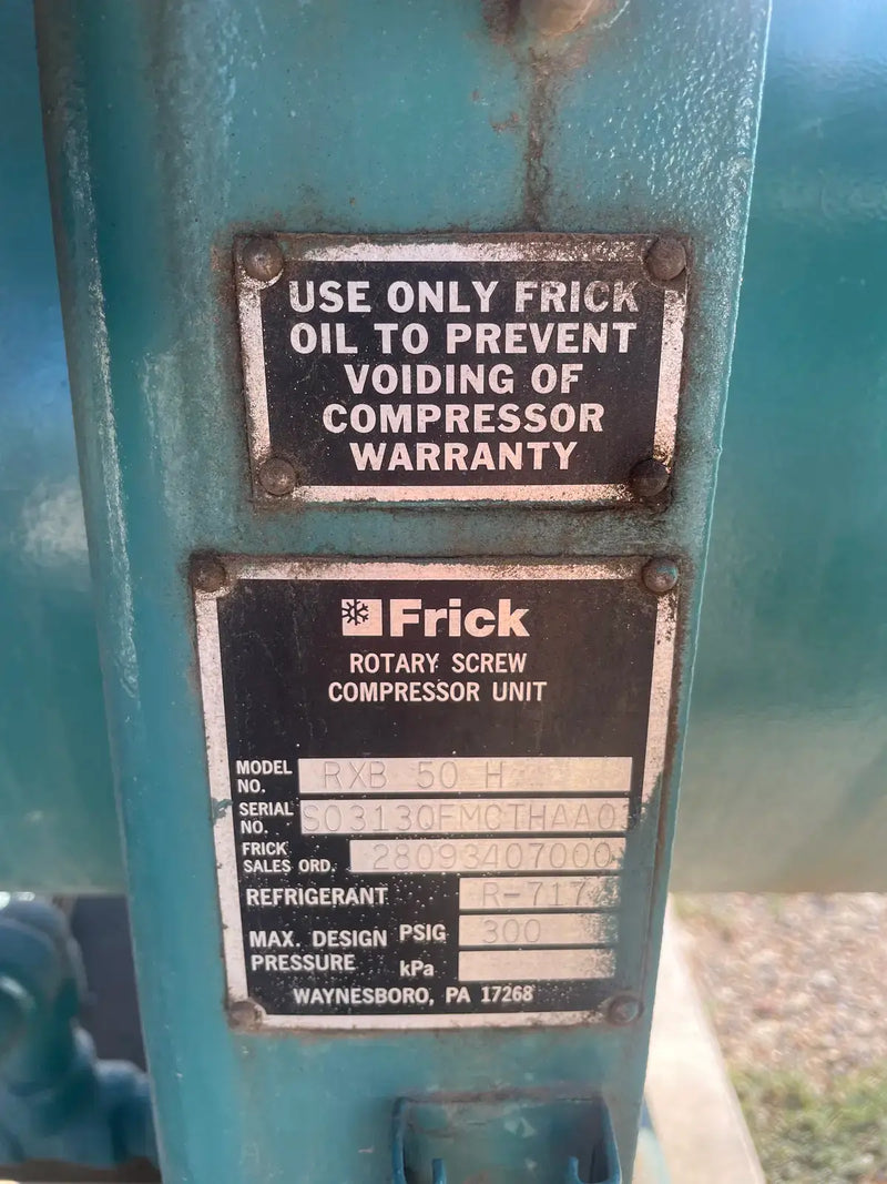 Frick RXB-50H Rotary Screw Compressor Package (Frick XJS 120S, 125 HP 230/460 V, Frick Micro Control Panel)