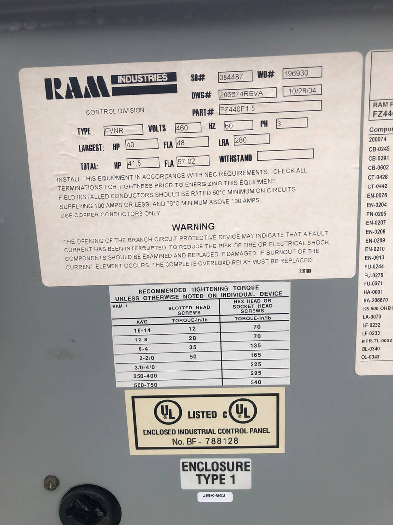 Ram Industries FVNR Motor Starter - 40 HP