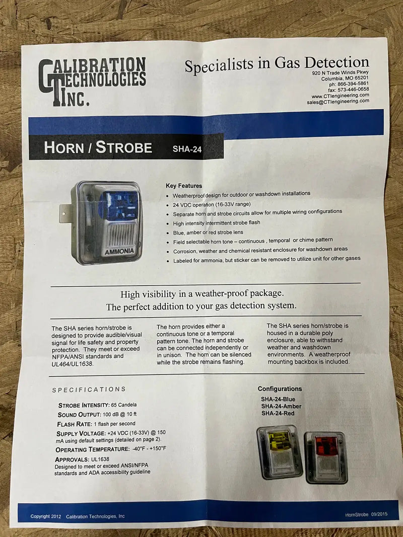 Ammonia Alarm Horn/Strobe (SHA-24-Blue)