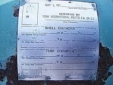 1991 York Shell & Tube Condenser Barrel - 175 sq. ft. York 