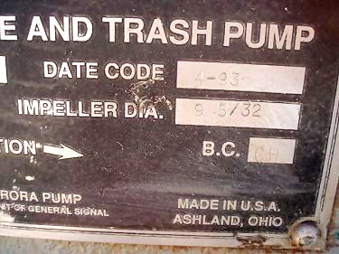 1993 Aurora / Hydromatic Self-Priming Sewage and Trash Pump Aurora / Hydromatic Pumps, Inc. 