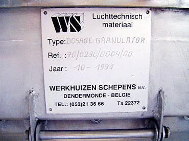 1994 Werkhuizen Schepens Dosage Granulator Werkhuizen Schepens 