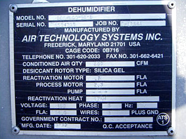 1995 Air Technology Systems Inc. Dehumidfier Air Technology Systems Inc. 