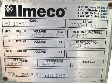 1996 Imeco Side Chamber Ammonia Evaporator Imeco 