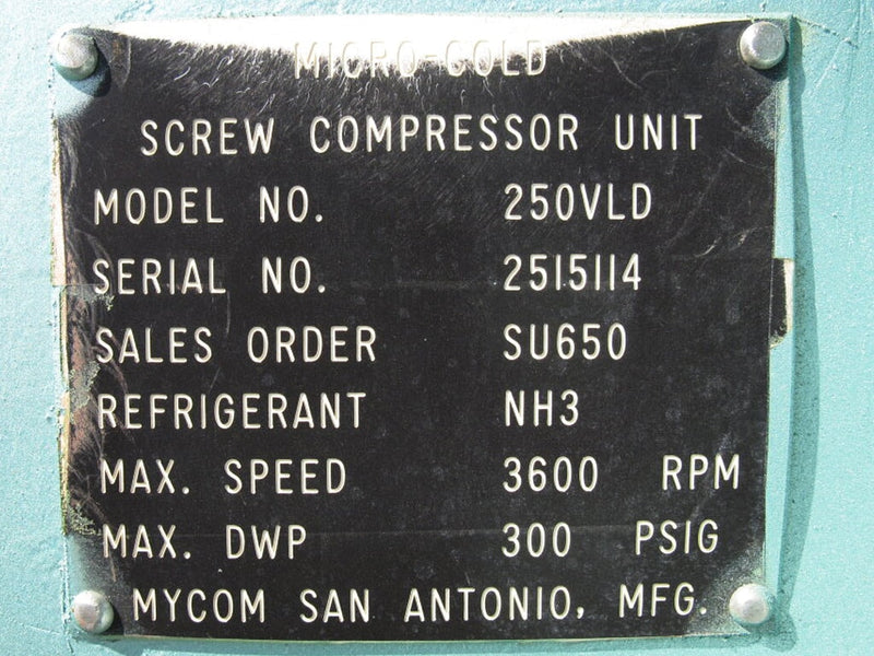1996 Mycom 250VLD Rotary Screw Compressor Package (Less Screw & Compressor) Mycom 
