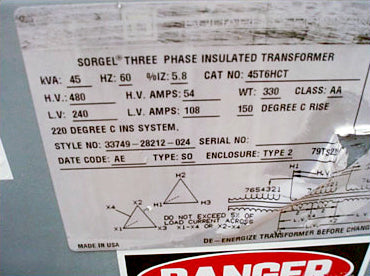 1998 Sorgel Three Phase Insulated Transformer - 45 KVA Sorgel 