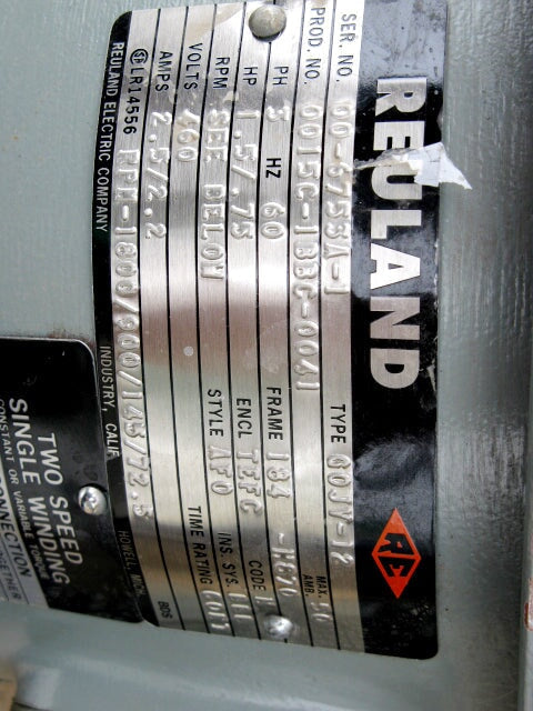 2000 Reuland Electric Company 2-Speed Agitator Drive - 1 1/2 HP Reuland Electric Company 