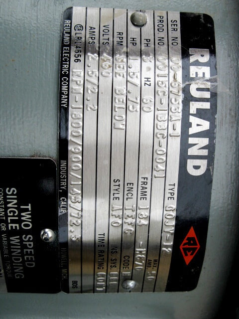 2000 Reuland Electric Company 2-Speed Agitator Drive - 1 1/2 HP Reuland Electric Company 
