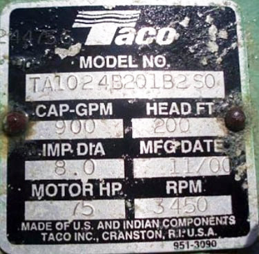 2000 Taco Split-Case Centrifugal Pump - 75HP Taco 