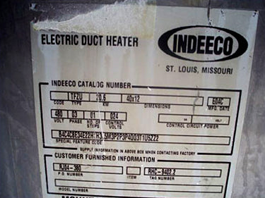 2004 Indeeco Electric Duct Heater Indeeco 