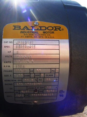 Baldor Industrial Motor- 5 HP Baldor 