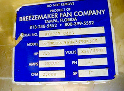 Breezemaker Fan Co. Centrifugal Blower Breezemaker Fan Co. 