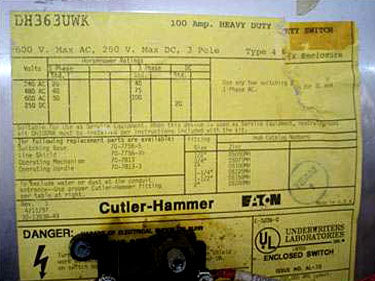 Cutler-Hammer Heavy Duty Safety Switches- 100 Amp Cutler Hammer 