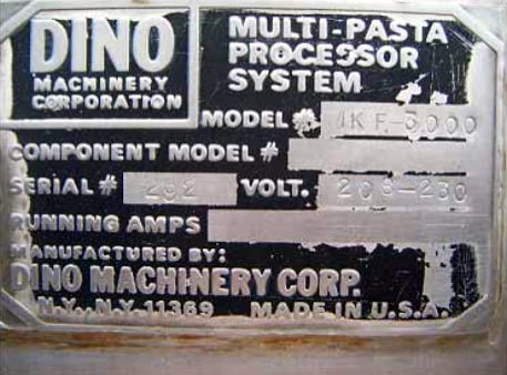 DINO Machinery Corporation Multi-Pasta Processor System DINO Machinery Corporation 