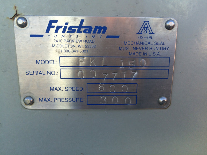 Fristam FKL-150 Positive Displacement Pump - 15 HP Fristam 