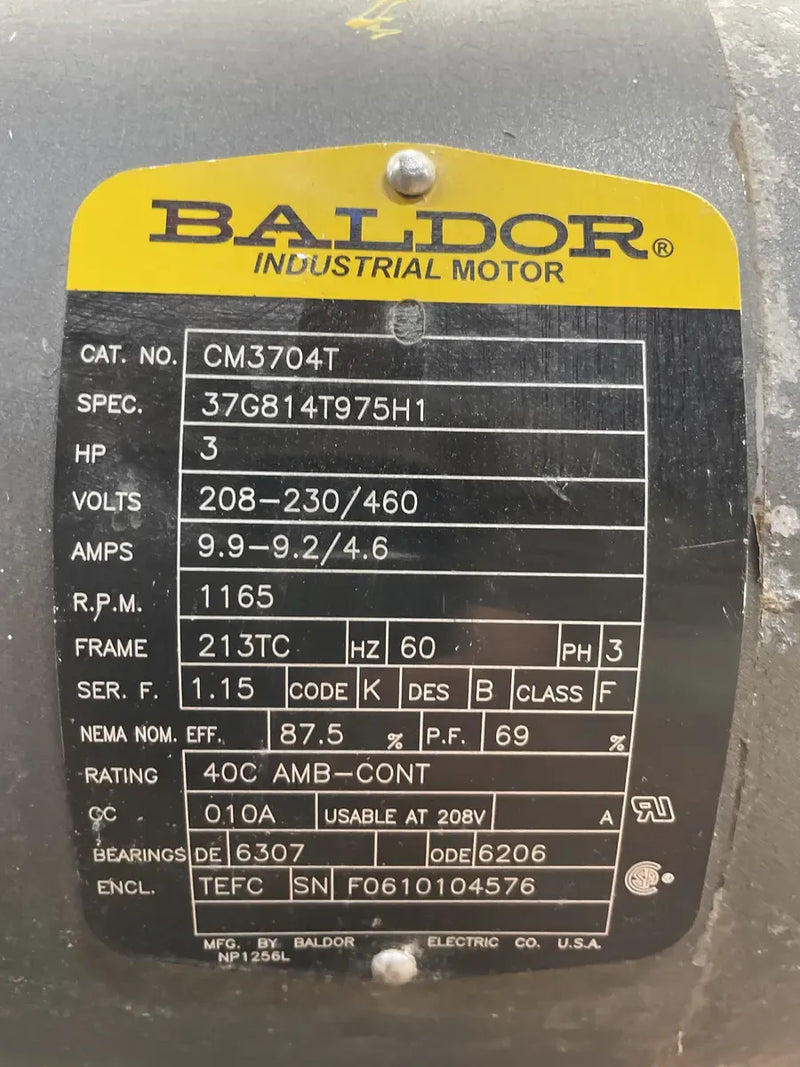 Baldor CM3704T Motor (3 HP, 1165 RPM, 208-230/460 V)