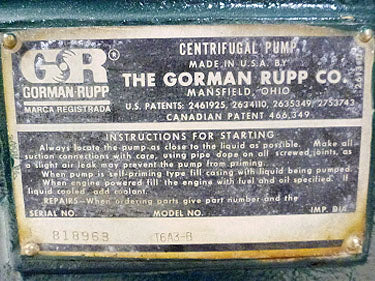 Gorman Rupp Centrifugal Trash Pump Gorman-Rupp 