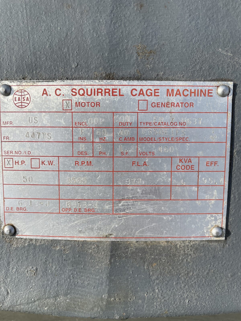 A.C. SquirrelD350E1FS Screw Compessor Motor (350 HP, 3565 RPM, 460 V)