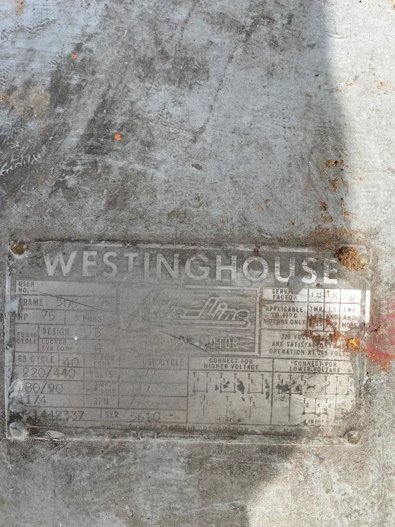 Westinghouse CSP Motor (75 HP, 1174 RPM, 220/440 V)