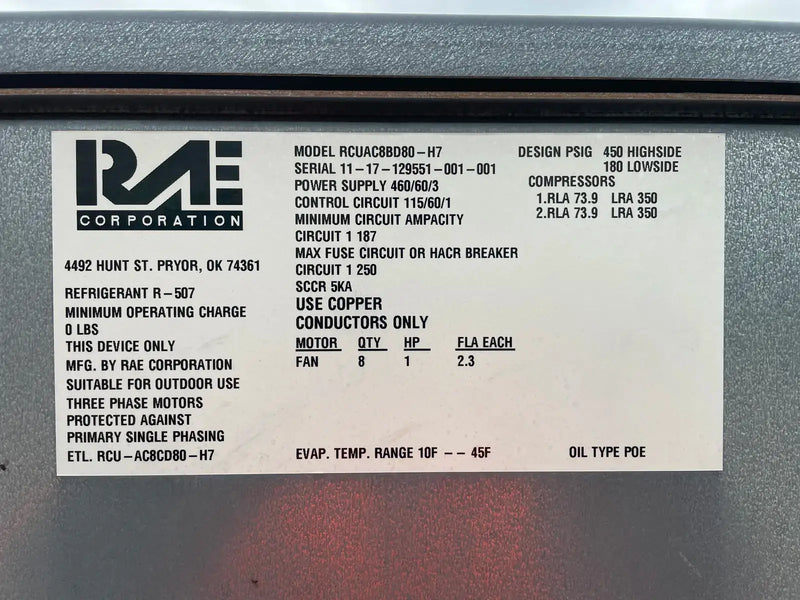 RAE Corporation RCUAC8BD80-H7 Air Cooled Condenser (50 TR)