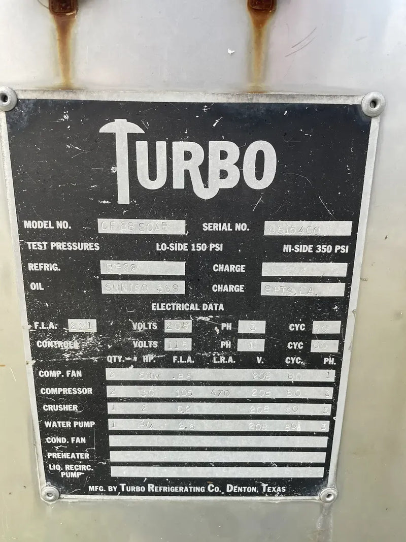 Turbo Ice Refrigeration CF 88 SCAR Plate Ice Maker (Halocarbon (Freon) Refrigeration, 10 Ton Day)