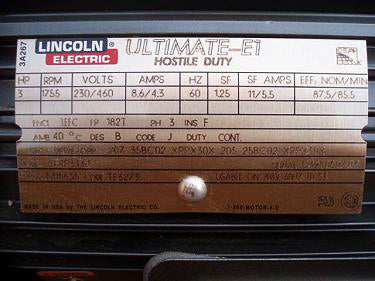 Lincoln Ultimate-E1 Hostile Duty Motor- 3 HP Lincoln 