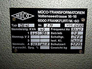 MUCO Transformer - 40 KVA MUCO 