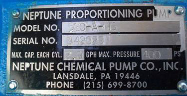 Neptune Chemical Proportioning Pump Neptune 