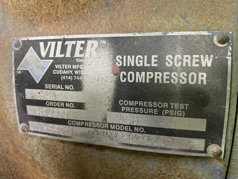 Vilter Rotary Screw Compressor Package (Vilter VSR221, 125 HP 230/460 V, Vilter Micro Control Panel)