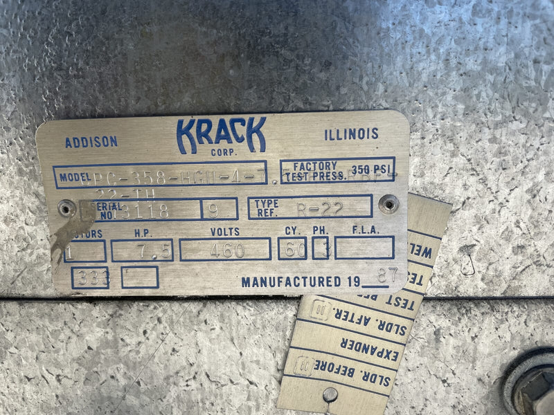Krack CPC-358-HGU-4-7.5-RH-RBF-22-TH Freon Evaporator Coil- 3 Fans
