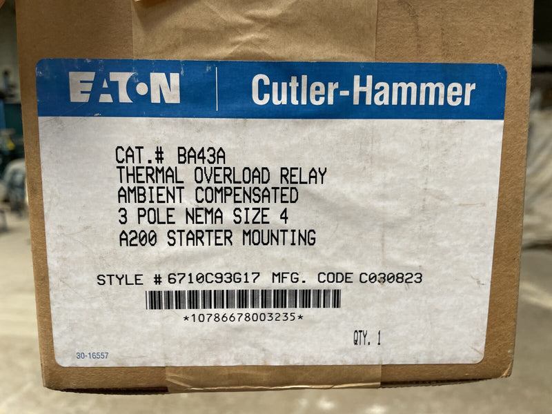 Cutler-Hammer BA43A Overload Relay(A200 Overload Series)