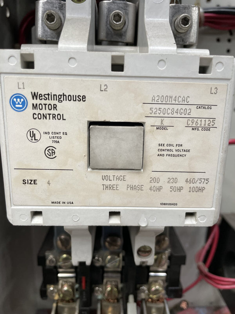 Westinghouse Size 4 Motor Starter with 100 Amp Motor Circuit Protector (50 HP, 480 Volts, 3 PH, 60 HZ)