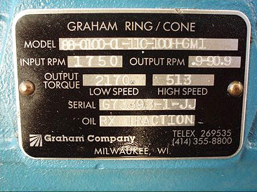 Unused Graham Gear Drive with Mechanical Vari-Speed Graham 