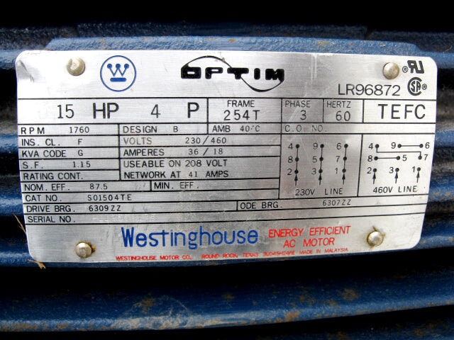 Westinghouse Motor – 15 HP Westinghouse 