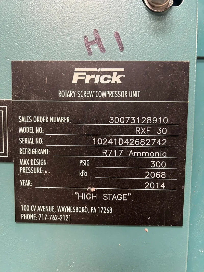 Frick RXF-30 Rotary Screw Compressor Package (Frick XJF120M, 75 HP, 230 V)