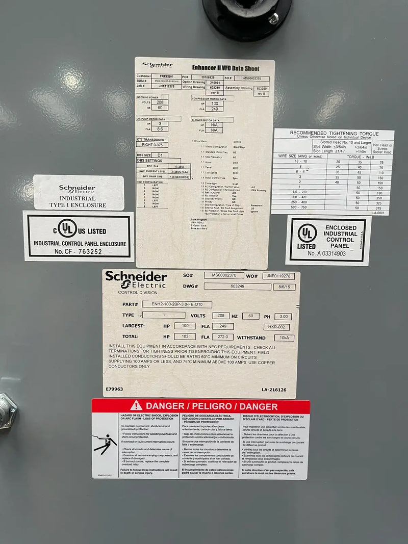 Ram Industries Screw Compressor Motor Starter (100 HP, 208 Volts, 60 Hz)