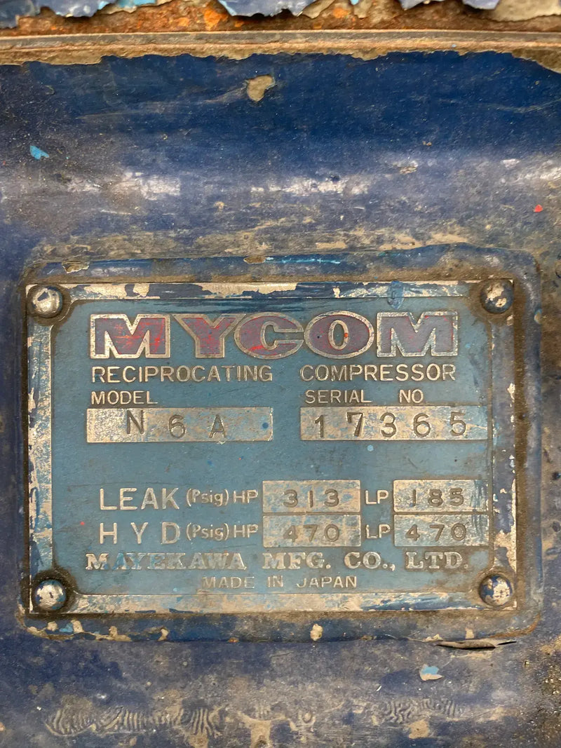 Mycom N6A 6-Cylinder Reciprocating Compressor Package (50 HP, 460 V, Belt Driven)