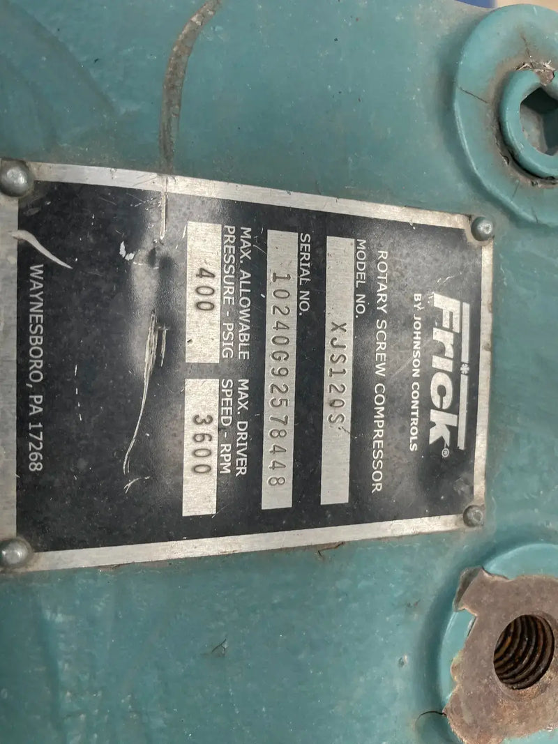 Paquete de compresor de tornillo rotativo Frick RXB-50 (Frick XJS120S, 125 HP 460 V, panel de control micro)