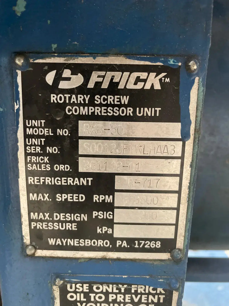 Paquete de compresor de tornillo rotativo Frick RXB-50 (Frick XJF120S, 125 HP 240/460 V, panel de control micro)