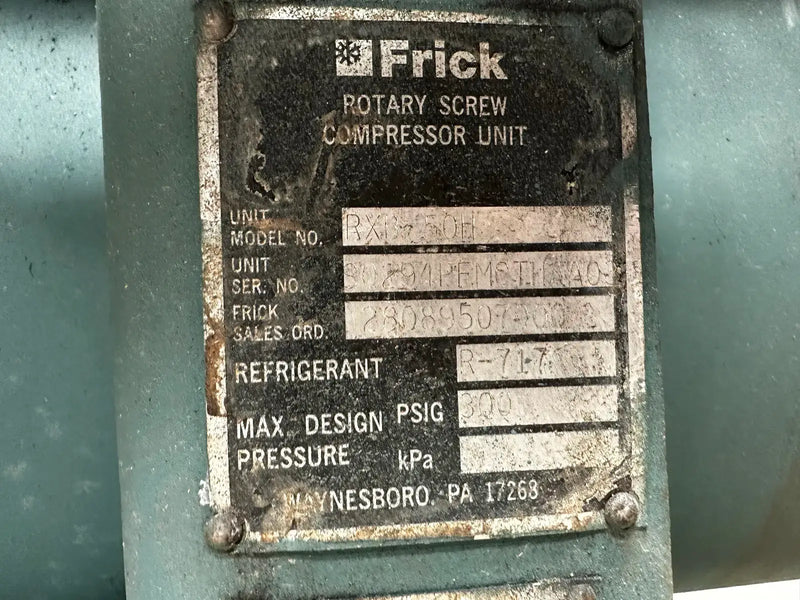 Paquete de compresor de tornillo rotativo Frick RXB50H (Frick XJS120S, 125 HP 230/460 V, panel de control Frick Quantum HD 5)